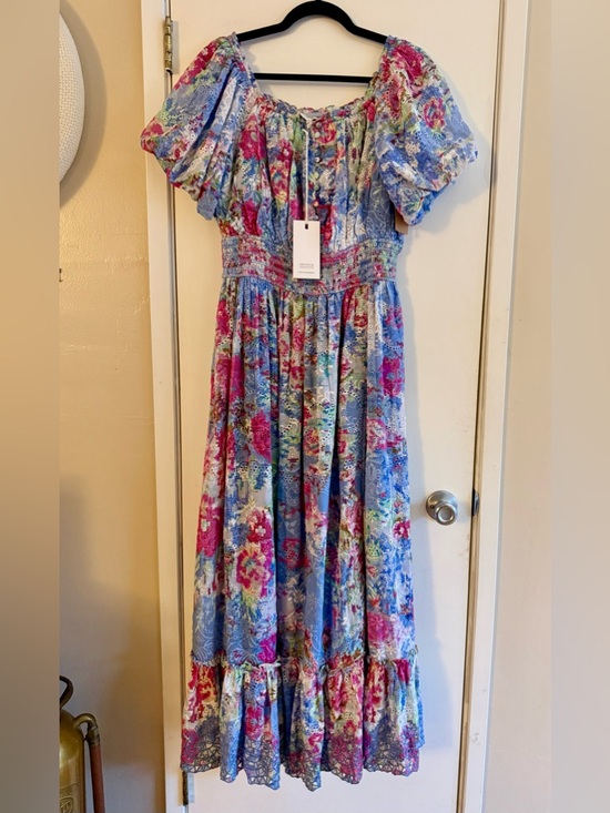 HEMANT & NANDITA Dresses & Skirts - HEMANT & NANDITA Mila Floral & Eyelet Off-The-Shoulder Maxi Dress